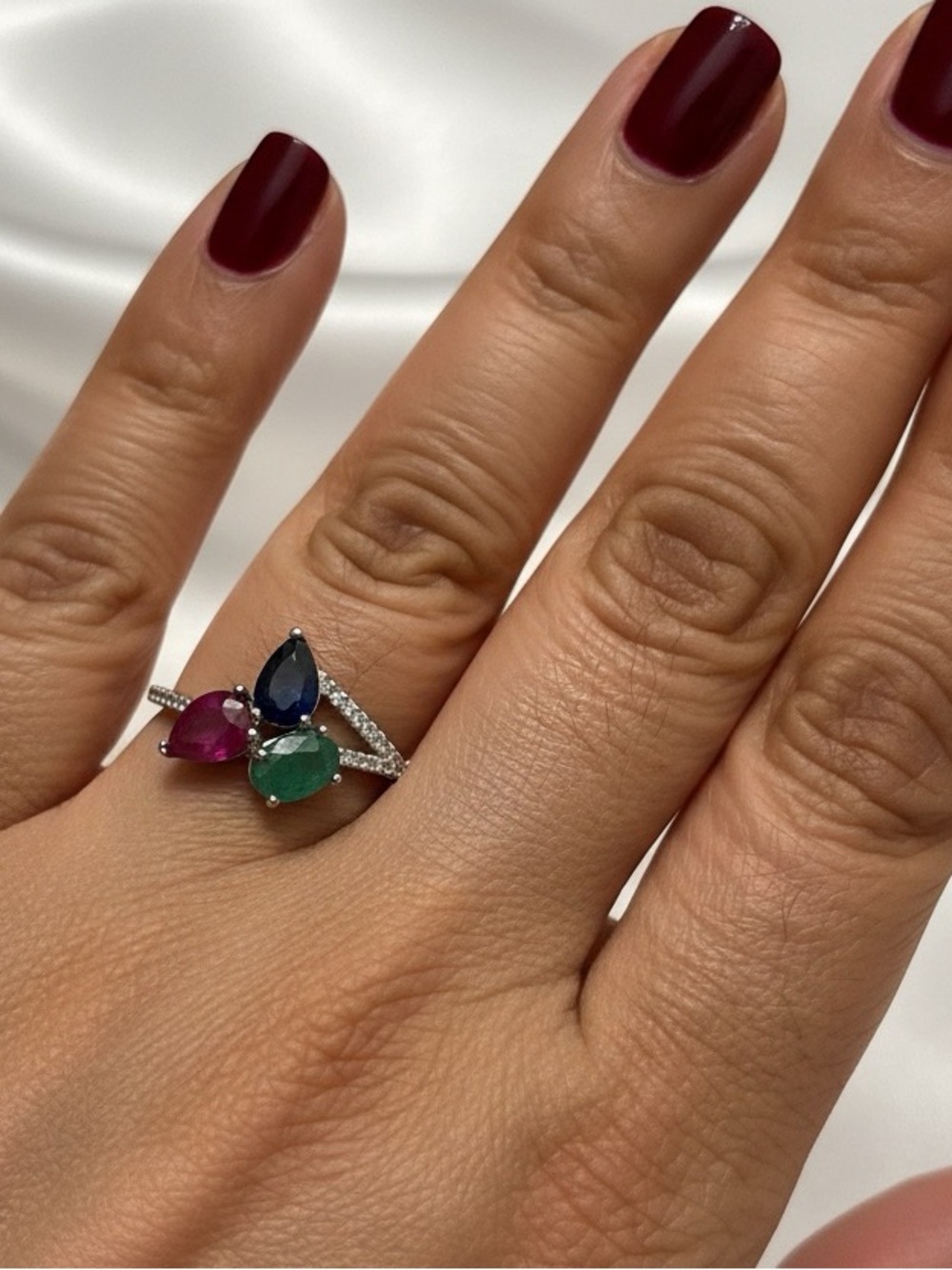 appraised Emerald sapphire and ruby ring